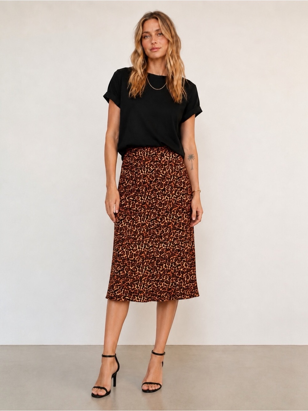 Loveappella Leopard Print Midi Skirt Animal Print Size Zip Brown Black M
